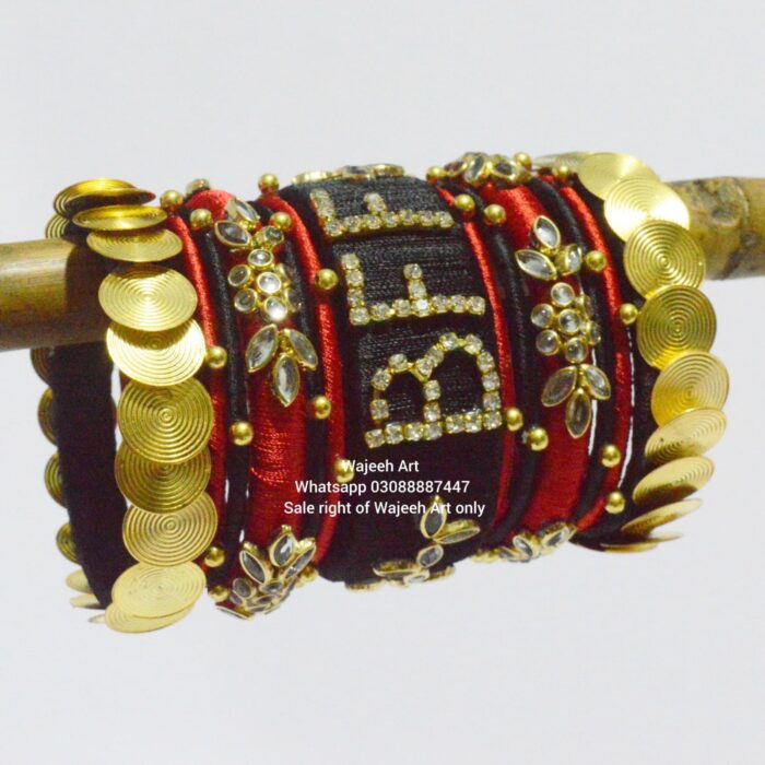 kBangle242 Black and Maroon Kundan Bangle Set
