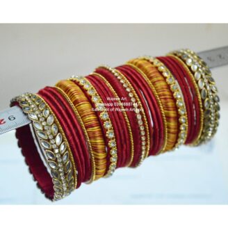kBangle272 24pcs Red and Orange Kundan Bangle Set