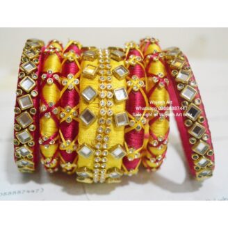 kBangle249 Yellow and Red Kundan Bangle Set