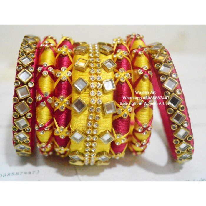 kBangle249 Yellow and Red Kundan Bangle Set