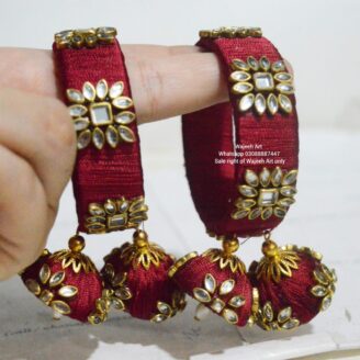 kBangle250 Pair of Maroon Kundan Bangles with Tassels