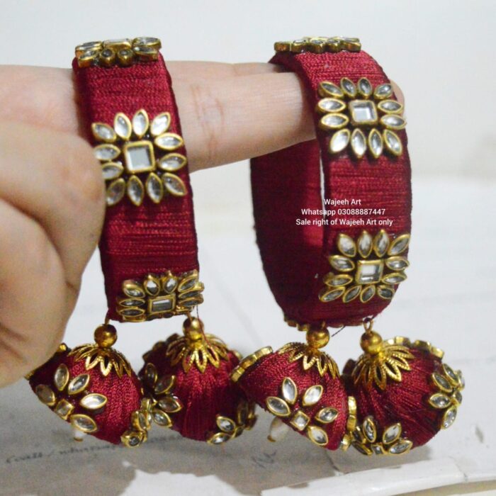 kBangle250 Pair of Maroon Kundan Bangles with Tassels