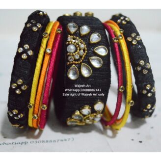 Kbangle252 Black and Multi Kundan Bangle Set