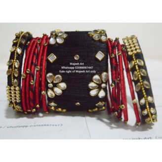 kBangle253 Black and Maroon Kundan Bangle Set