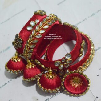 kBangle257 4pcs of Red Kundan Bangles
