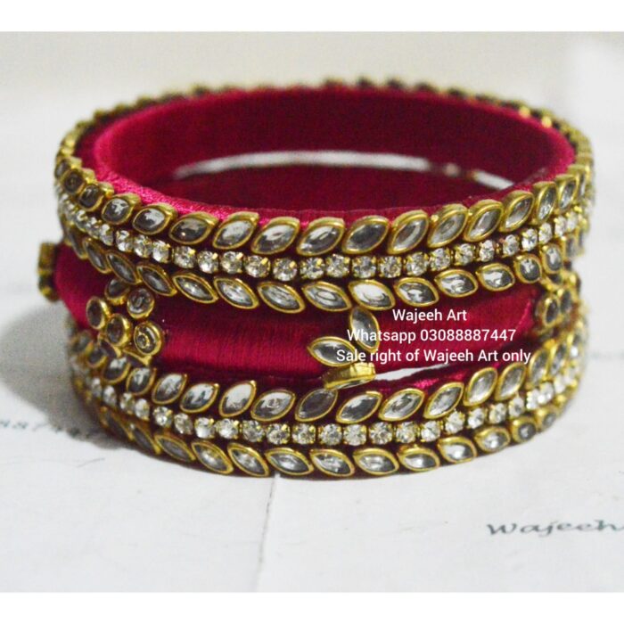 kBangle258 3pcs of Maroon Kundan Bangle Set