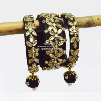 kBangle260 3 Pcs of Black Kundan Bangle Set