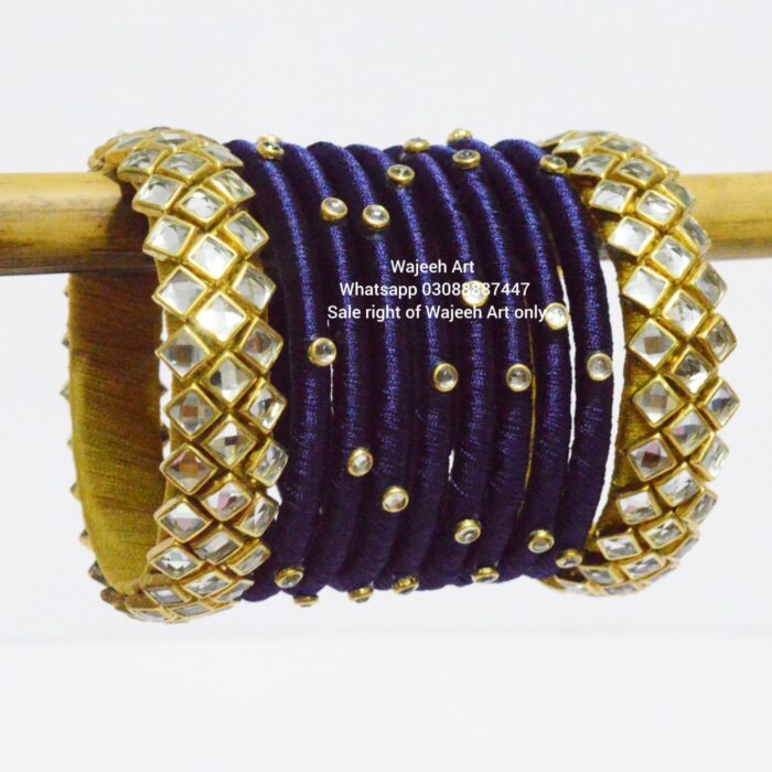 kBangle261 Purple & Gold Kundan Bangle Set