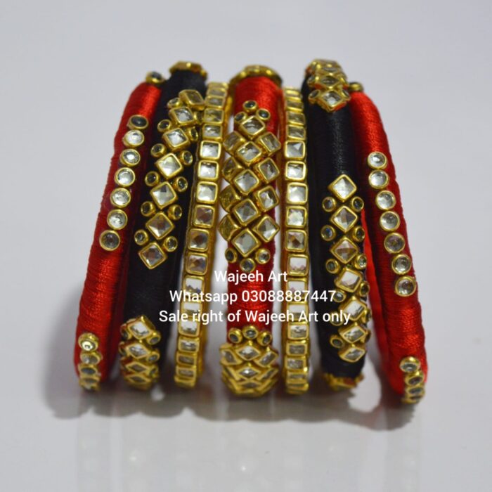 kBangle264 Black and Red Kundan Bangle Set
