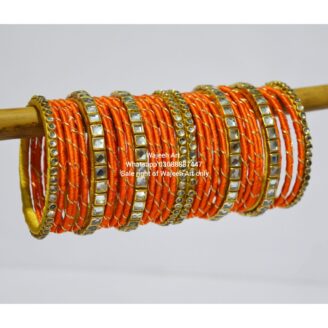 kBangle266 Orange & Gold Kundan Bangle Set