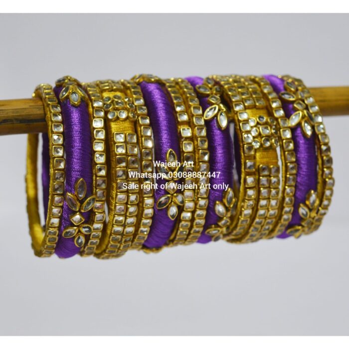 kBangle267 Purple & Gold Kundan Bangle Set