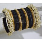 kBangle268 Black & Golden Bangle Set With Pearls