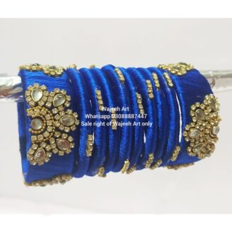 kBangle270 Blue Kundan Bangle Set with Embellishments