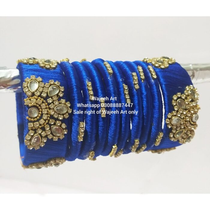 kBangle270 Blue Kundan Bangle Set with Embellishments