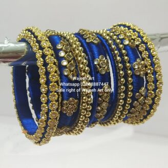 kBangle271 Blue Kundan Bangle Set With Embellishment