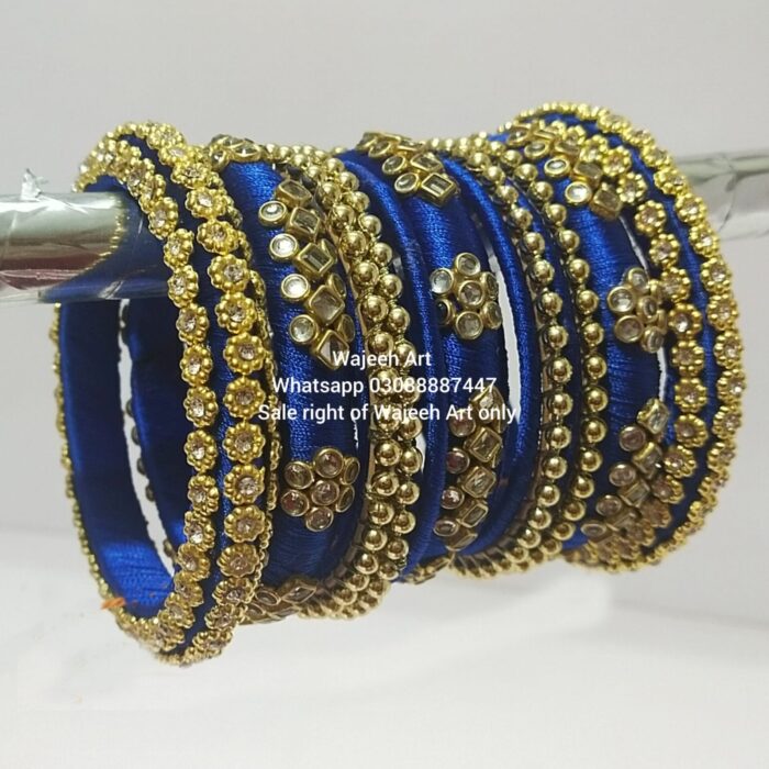 kBangle271 Blue Kundan Bangle Set With Embellishment