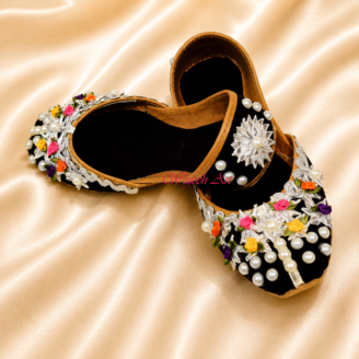 Shoe02 Black Pearl Handmade Gota Khussa