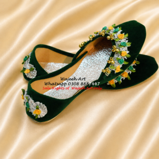 Shoe03 Green Handmade Gota Khussa
