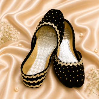 Shoe81 Black Velvet Khussa