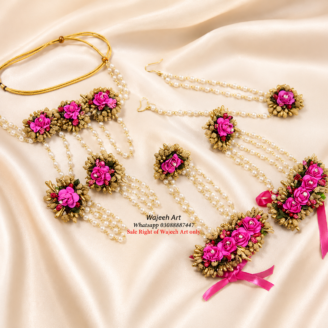 Pink & Golden Artificial Flower Jewellery