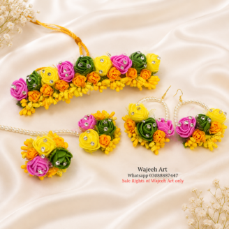Artificial Rose Flower Dough Jewellery Set For Mayon & Mehndi
