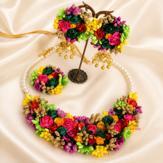 FJewel40 Multicolor Floral Jewellery Set For Mehndi & Mayoon