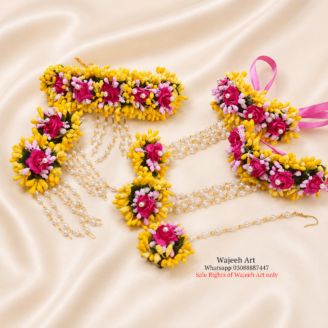 FJewel13 Yellow & Pink Artificial Dough Flower Jewellery