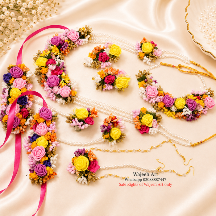 FJewel10 Artificial Flower Jewellery Set With Long Malaa & Bindi