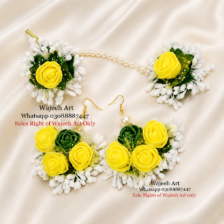 FJewel34 Elegant Yellow & White Artificial Floral Jewellery Set