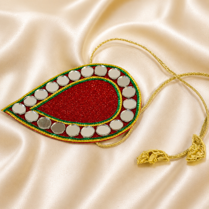 Red Mirror Work Pan Patta For Uptan, Mayoon, And Mehndi