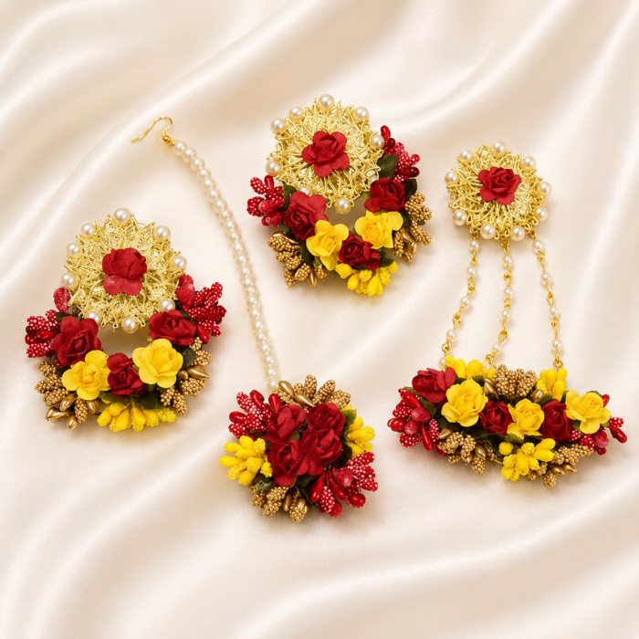 FJewel32 Gota & Dough Artificial Flower Jhoomar Jewellery Set