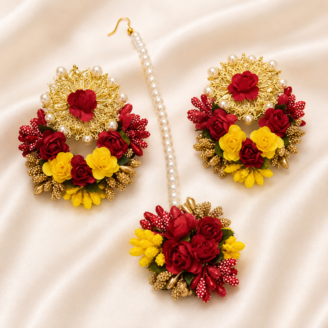 FJewel31 3 Piece Artificial Flower & Gota Jewellery