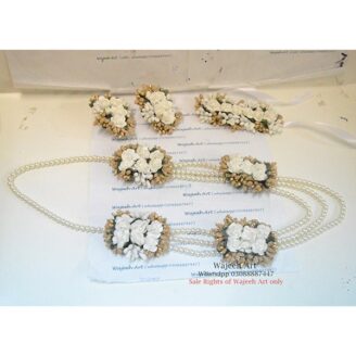 White Artificial Flower Jewllery Set With Pearls