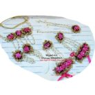 Pink & Golden Artificial Flower Jewellery Set With Bindiya
