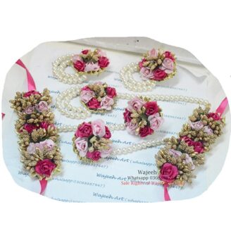 2 Color Pink Artificial Flower Jewellery With Bindiya And Angalas