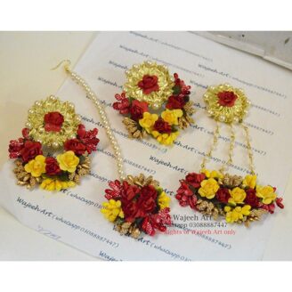 FJewel32 Gota & Artificial Flower Jhoomar Jewellery Set
