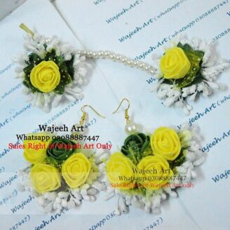 FJewel34 Elegant Yellow & White Artificial Floral Jewellery Set