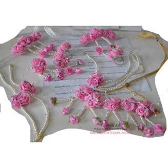 FJewel39 Elegant Baby Pink Artificial Floral Jewellery Set For Bride