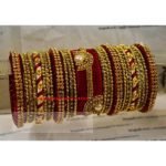 GB181 Red & Golden Bridal Gota Bangle Set