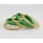 GB194 Green & Gold Pearl Gota Bangles