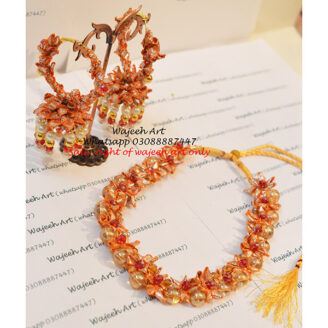 GJewel219 Orange Gota Jewellery Set With Pair of Gota Bali