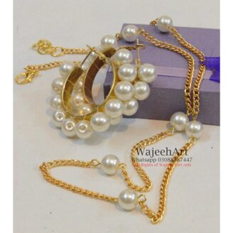 GJewel241 Chain Necklace & Earrings With Pearls