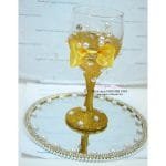 Handmade Golden GlassTray Embellished With White Pearls