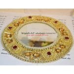 Handmade Golden GlassTray With Red Stones