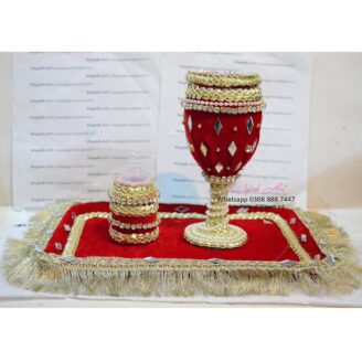 Handmade Red Mirror Work GlassTray With Feeder