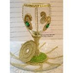 Handmade Mirror GlassTray With Green Pearls
