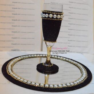 Handmade Shimmery Black Adorned With White Pearls