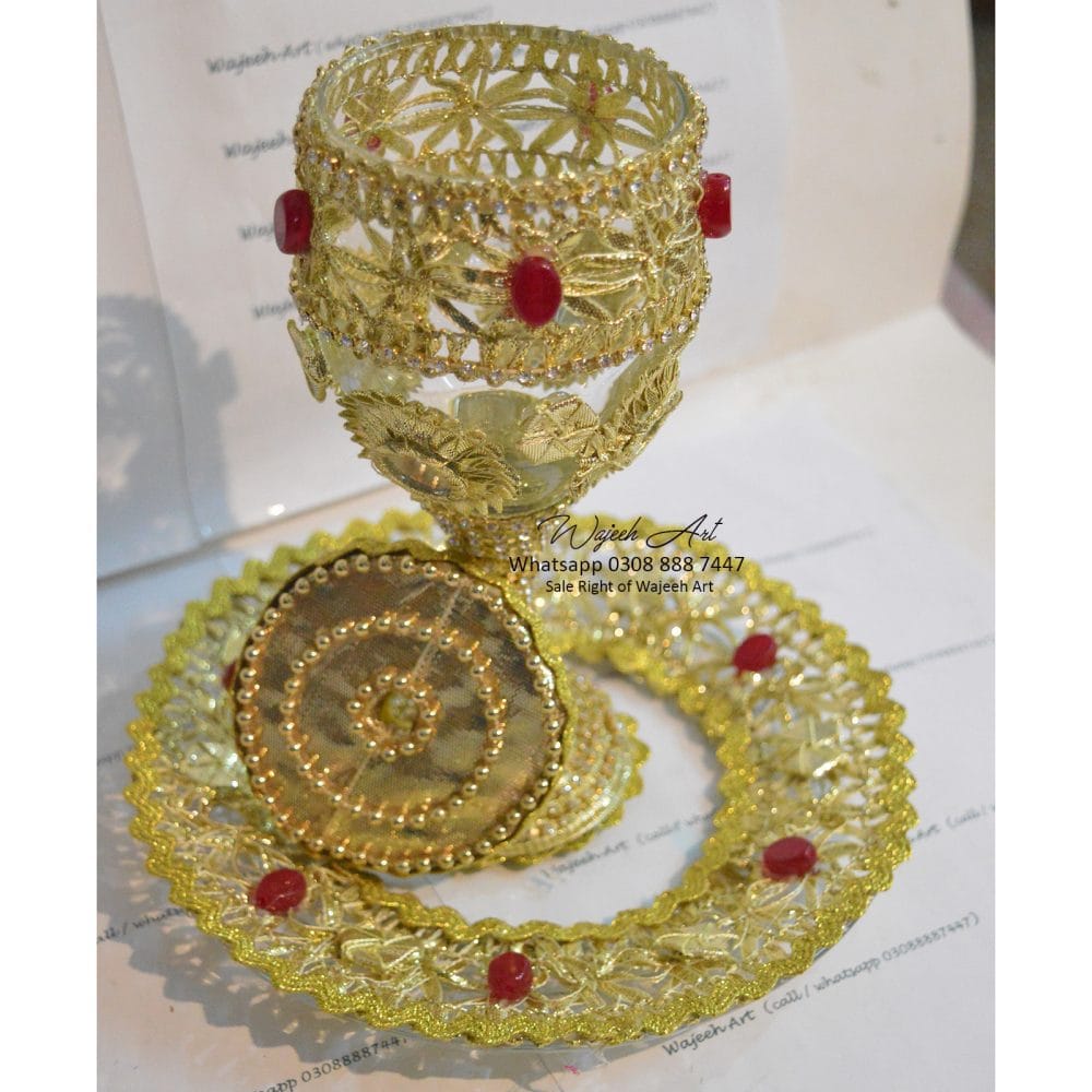 Handmade Gotta GlassTray & Lid Adroned With Red Stones - Image 2