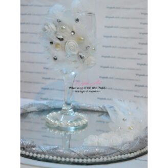 Handmade White Feather With White Pearls Wedding GlassTray