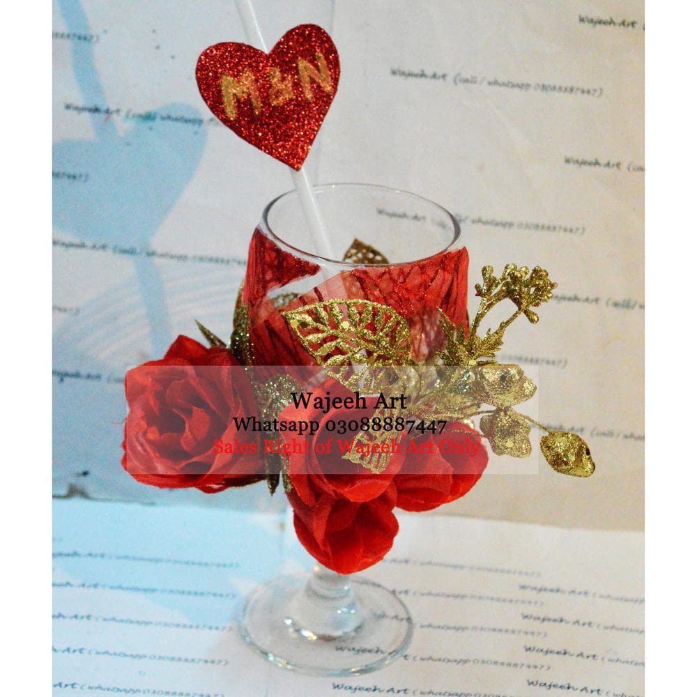 Handmade GlassTray With Red Roses And Handwritten Name
